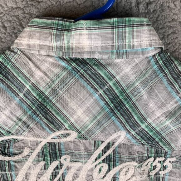 Petrol Industries Green Gray Plaid Button Up Shirt Turbo Engineers Back Medium - Picture 4 of 10